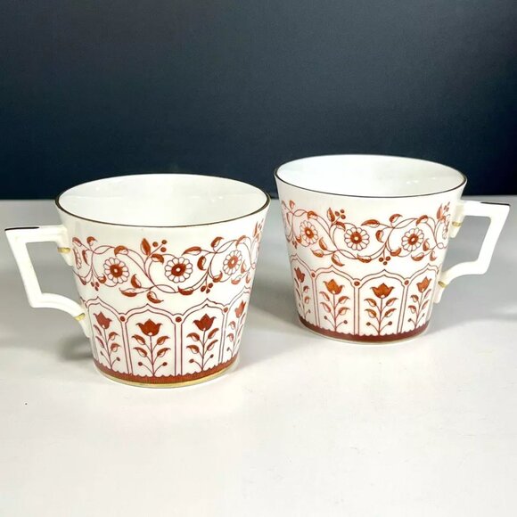 Vintage Royal Crown Derby Rougemont Pattern Tea Cups Gold Trim England Set of 2 - Picture 2 of 11